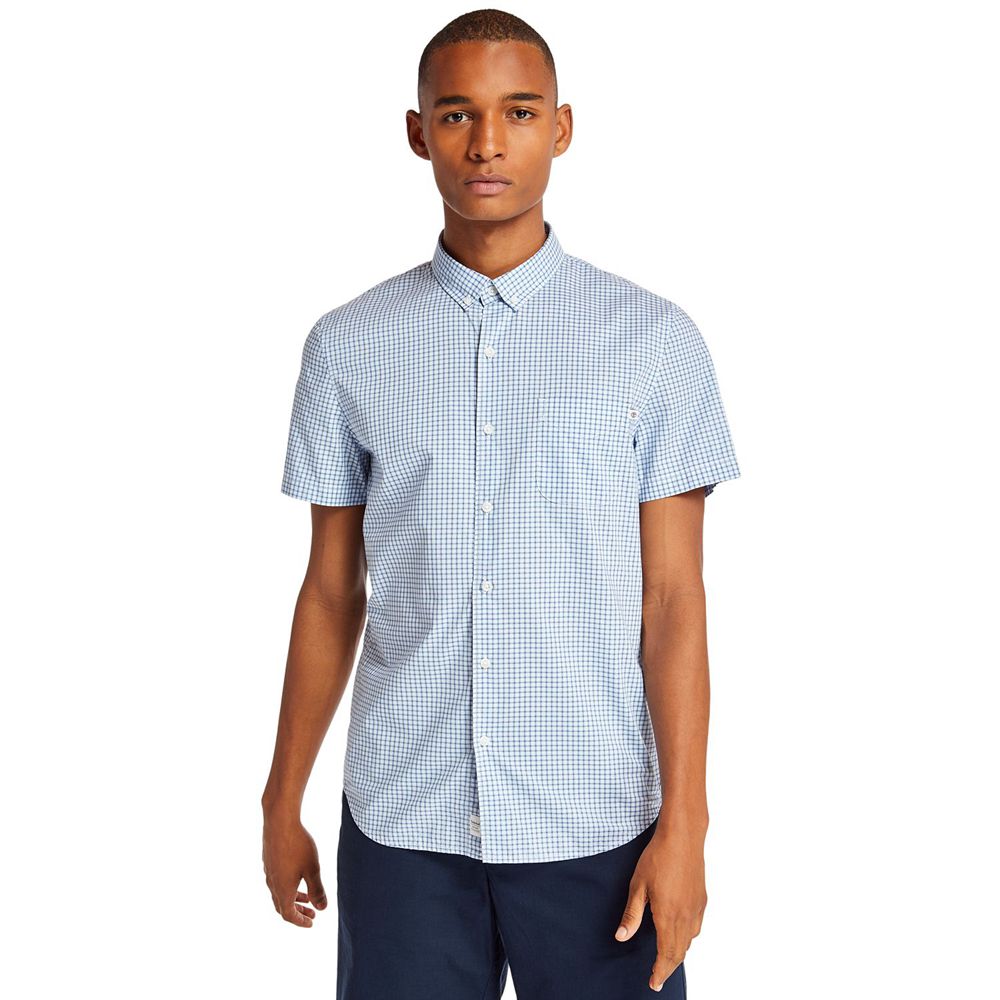 Timberland Mens Shirts Eastham River Slim Fit Gingham - Blue - India BQ8730965